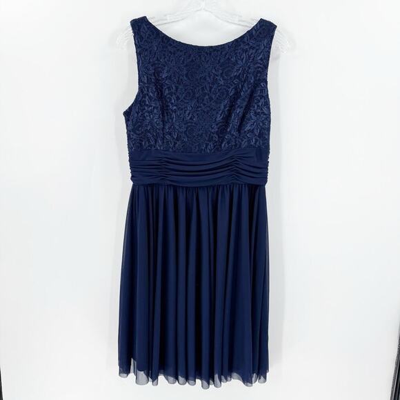 JH Evenings Blue Ruched Sheer Sleeveless Shimmer Lace Formal Dress 12 FLAWED - Picture 1 of 14